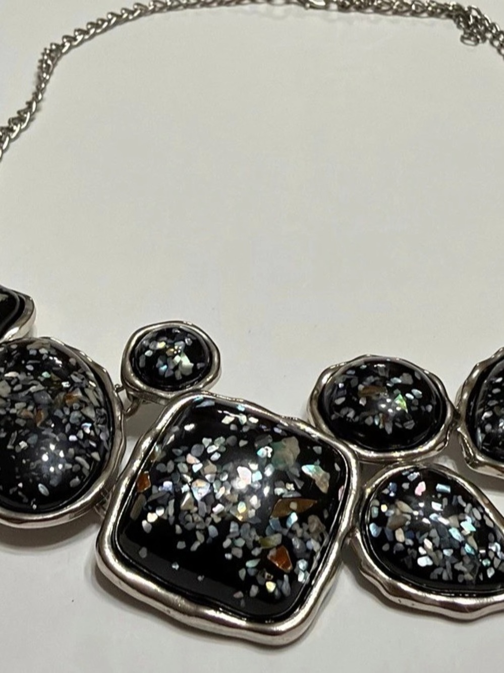 Statement Necklace in Black & Silver Like New